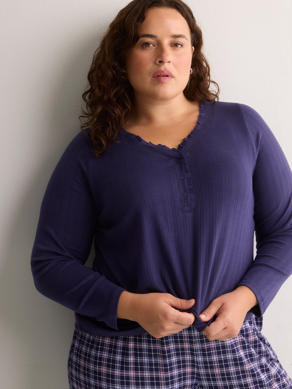 Modern-Fit Pointelle Henley Sleep Top - tiVOGLIO