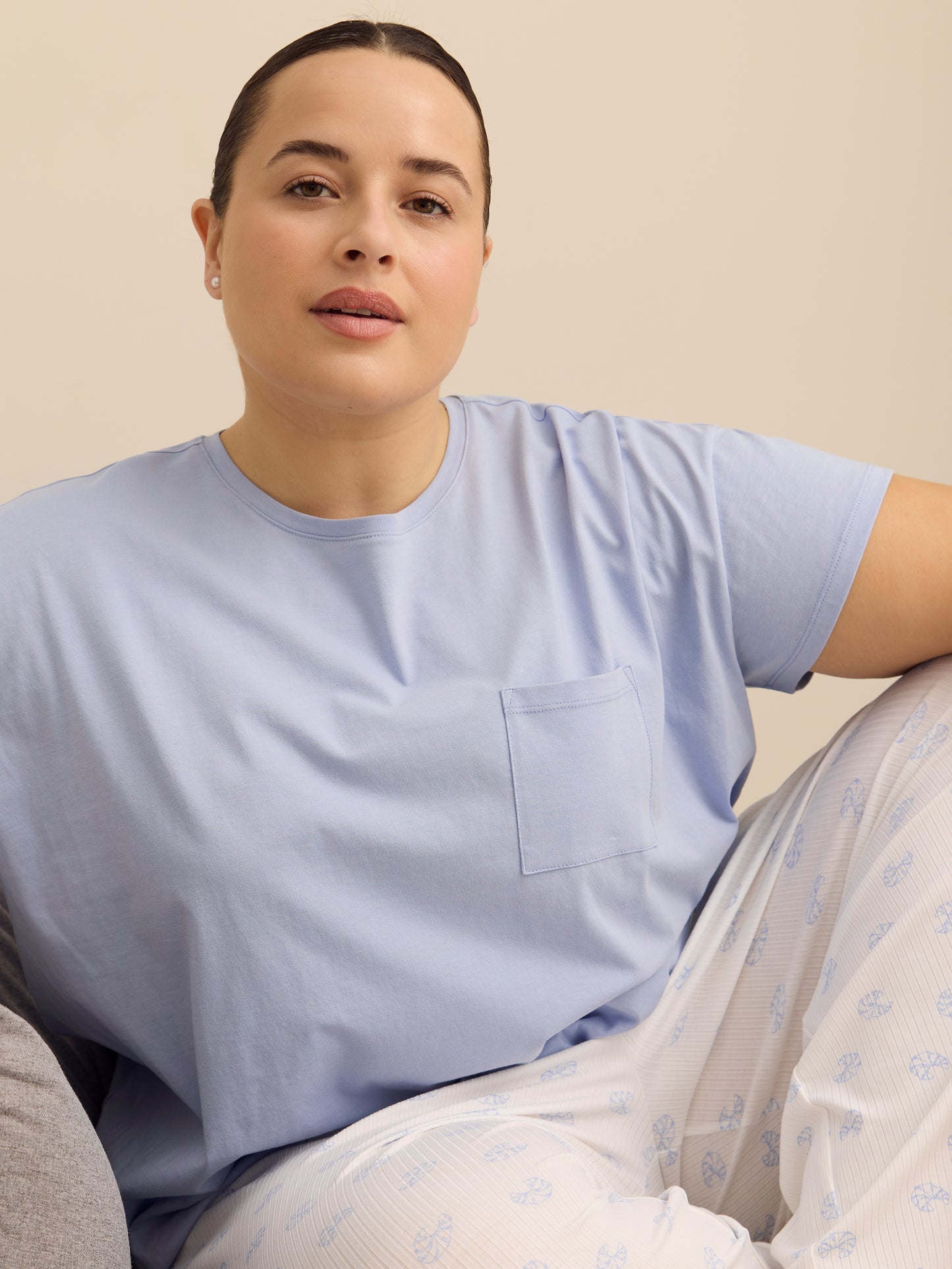Pantalon de pyjama capri évasé côtelé blanc avec mini croissants - ti Voglio