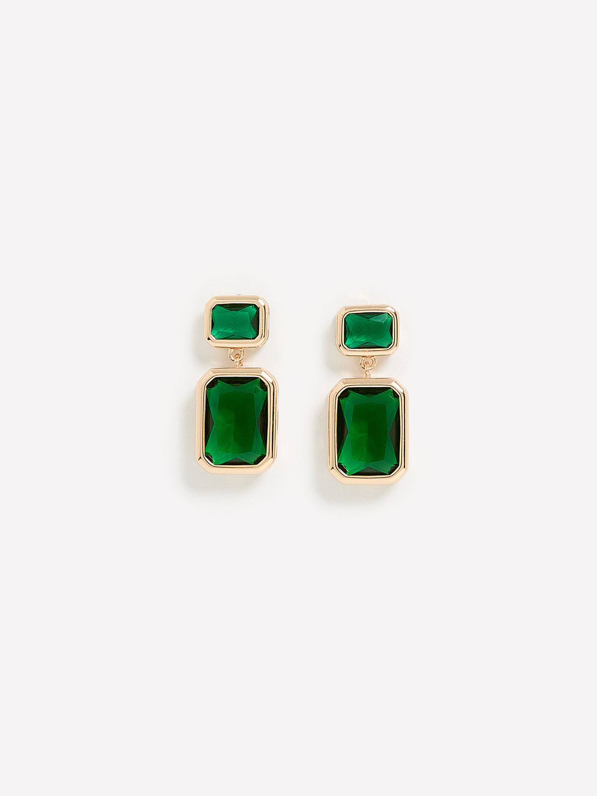 Two-Green-Stone Pendant Earrings