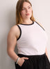Fitted Halter-Neck Rib Knit Tank Top with Contrast Binding