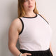 Fitted Halter-Neck Rib Knit Tank Top with Contrast Binding