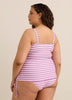 Haut tankini style bandeau à rayures violettes avec côtés froncés