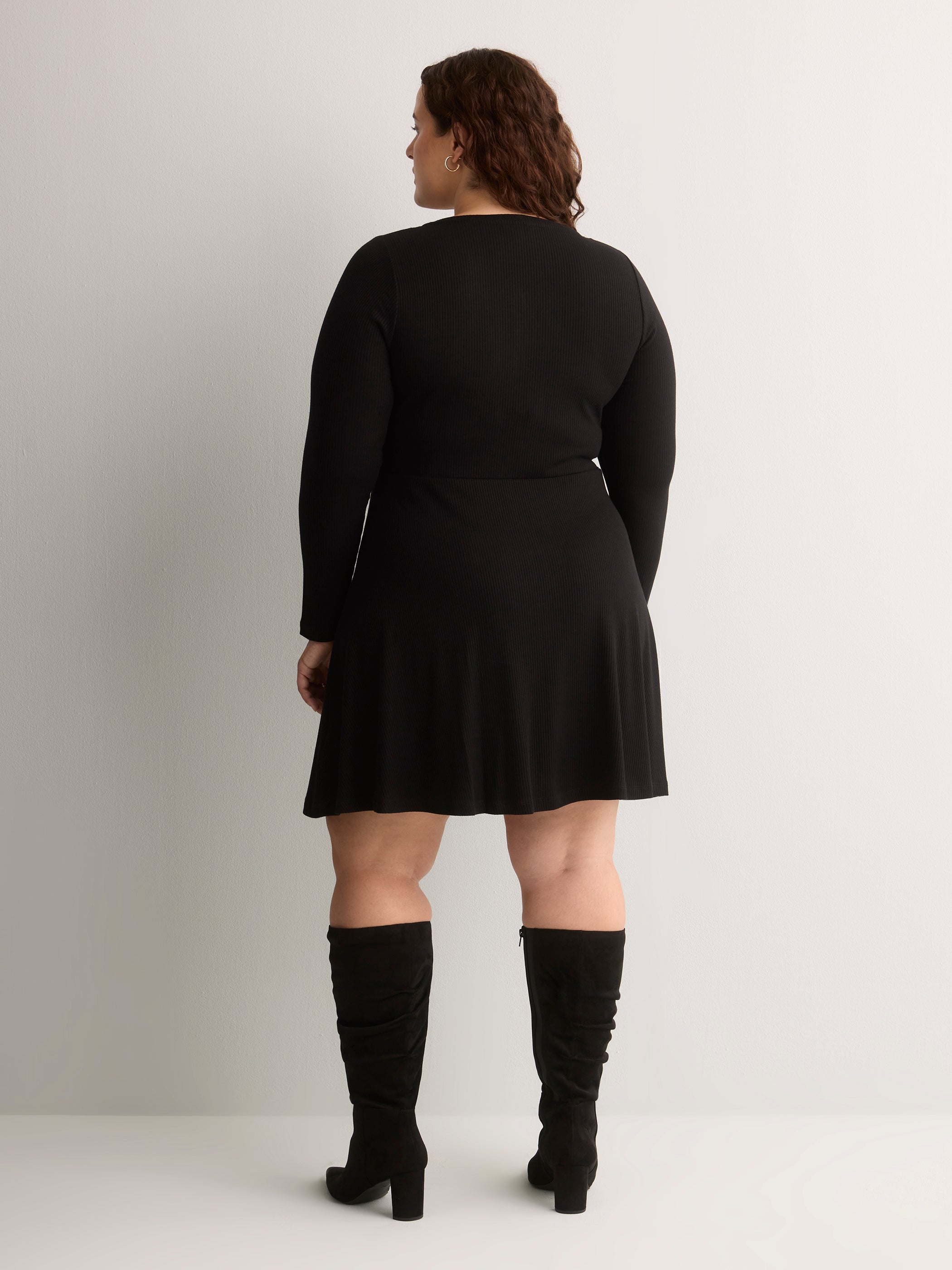 Ribbed Fit-and-Flare Crew-Neck Short Dress