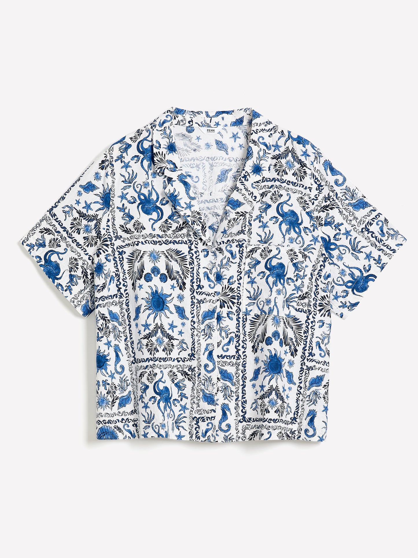 White Sea Tile Camp Collar Loose Blouse