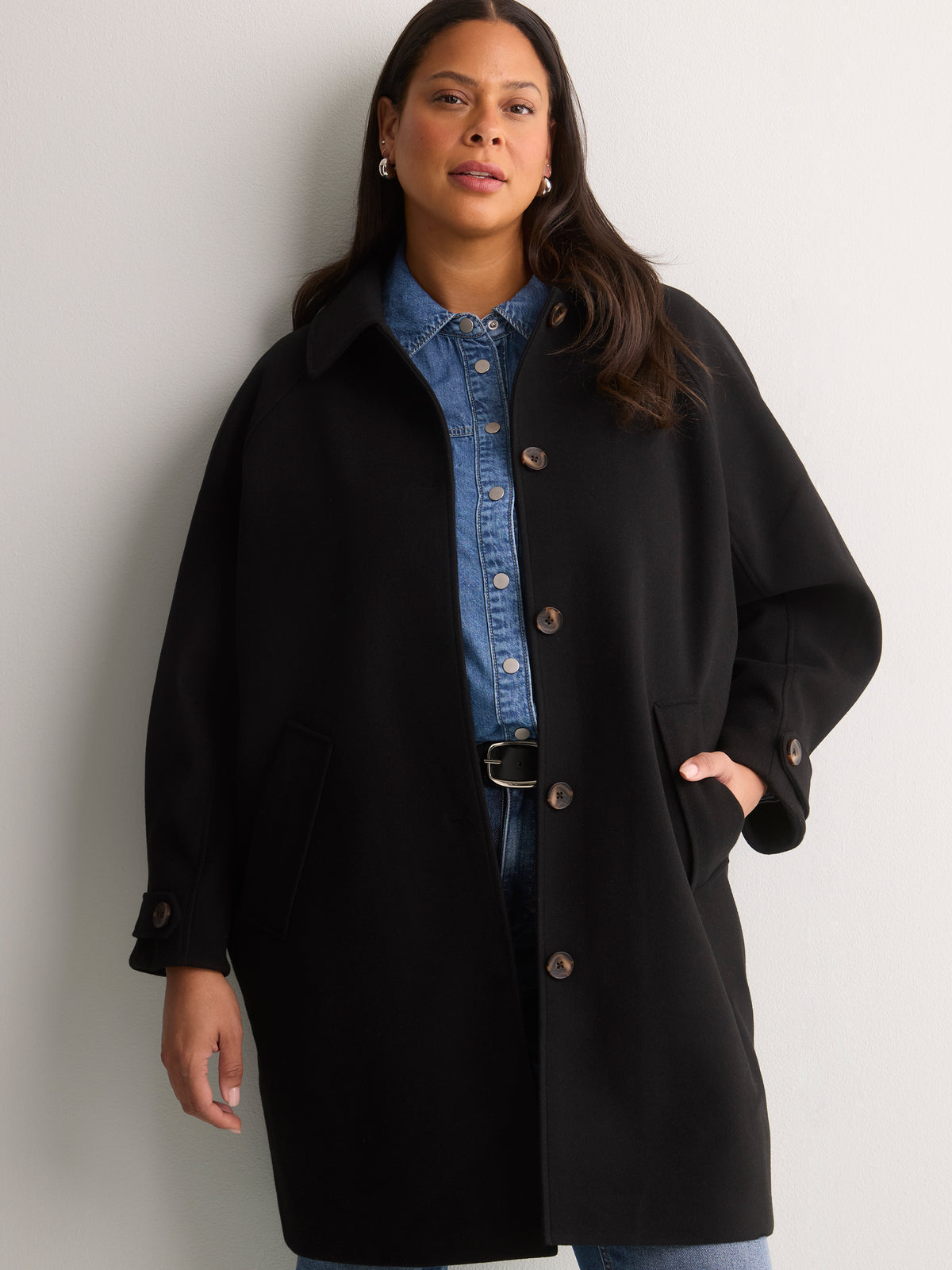 Black Midi Cocoon Coat