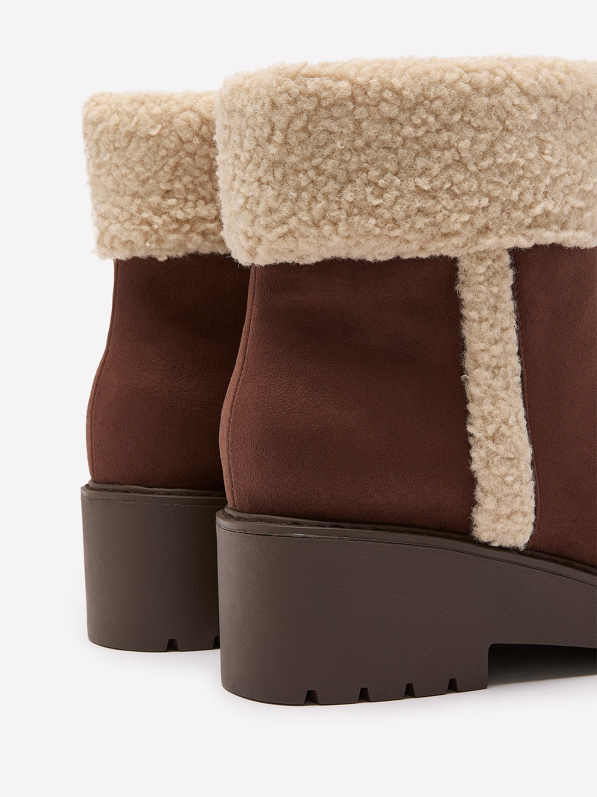 Extra Wide Width, Brown Microsuede Wedge Bootie with Foldover Sherpa