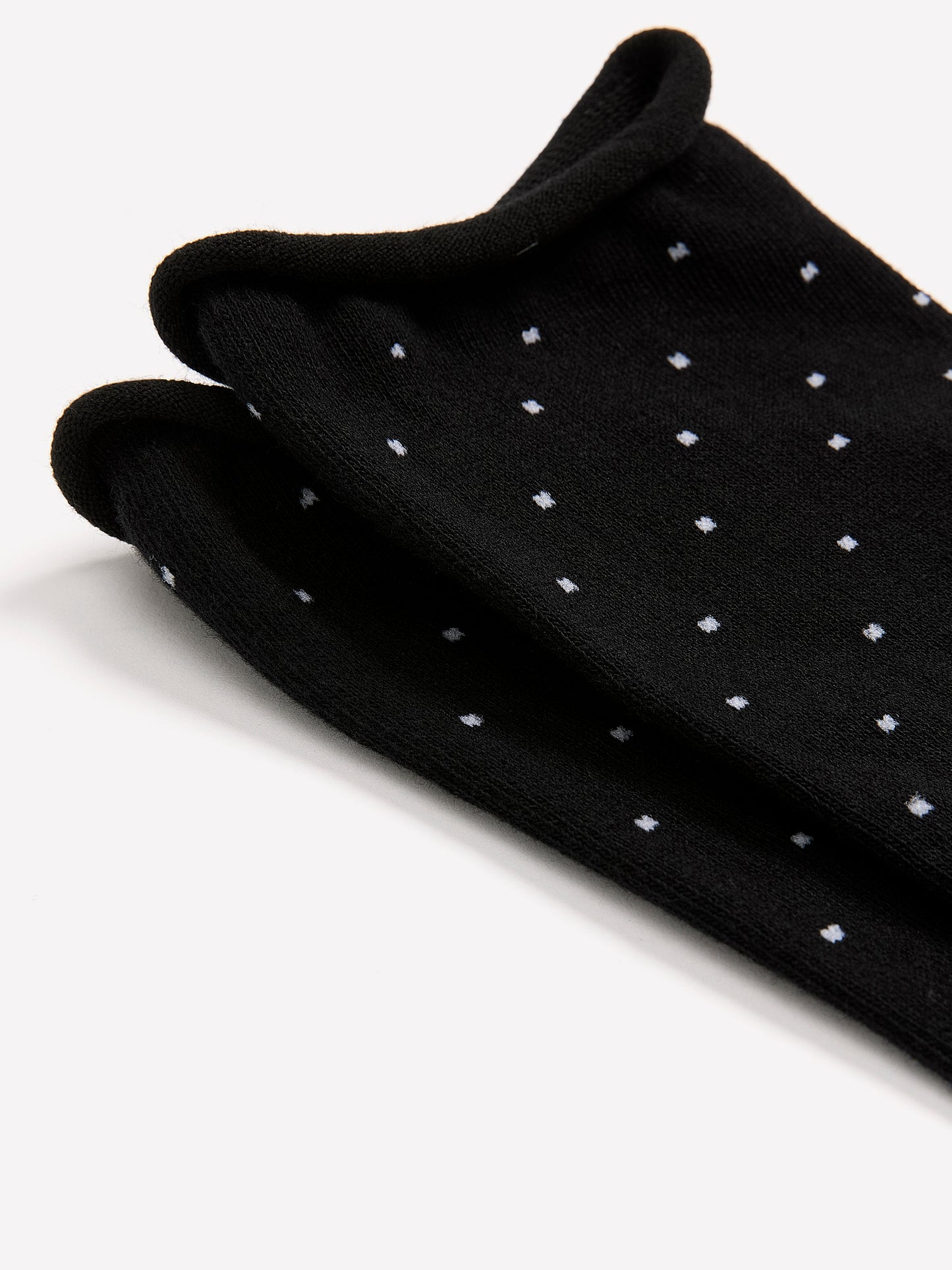 Black Rolled-Edge Crew Socks with Micro Dot Print