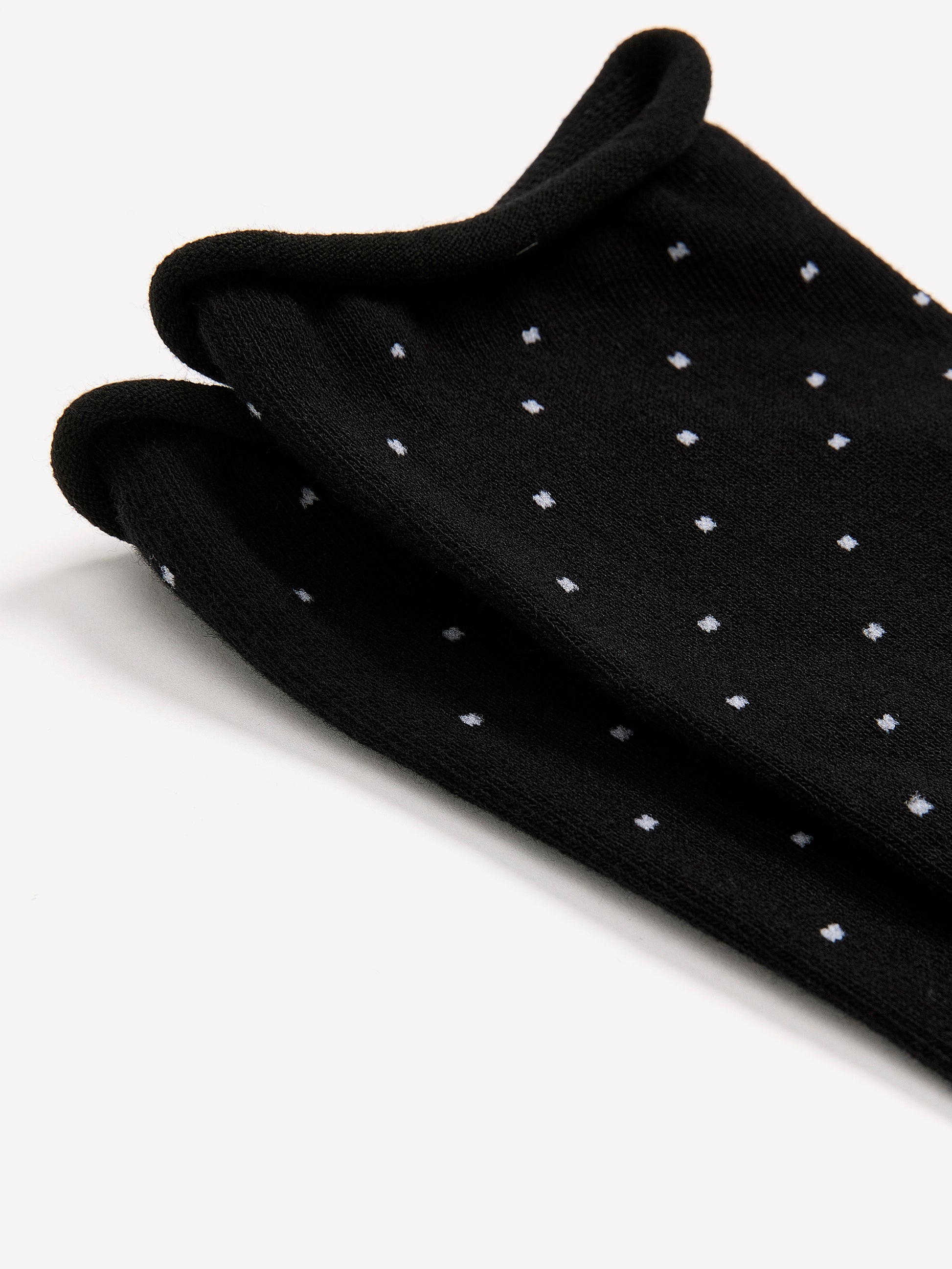Black Rolled-Edge Crew Socks with Micro Dot Print