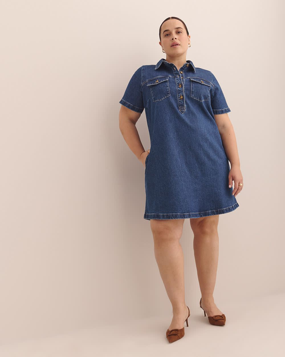 Denim Shirt Dress with Pockets