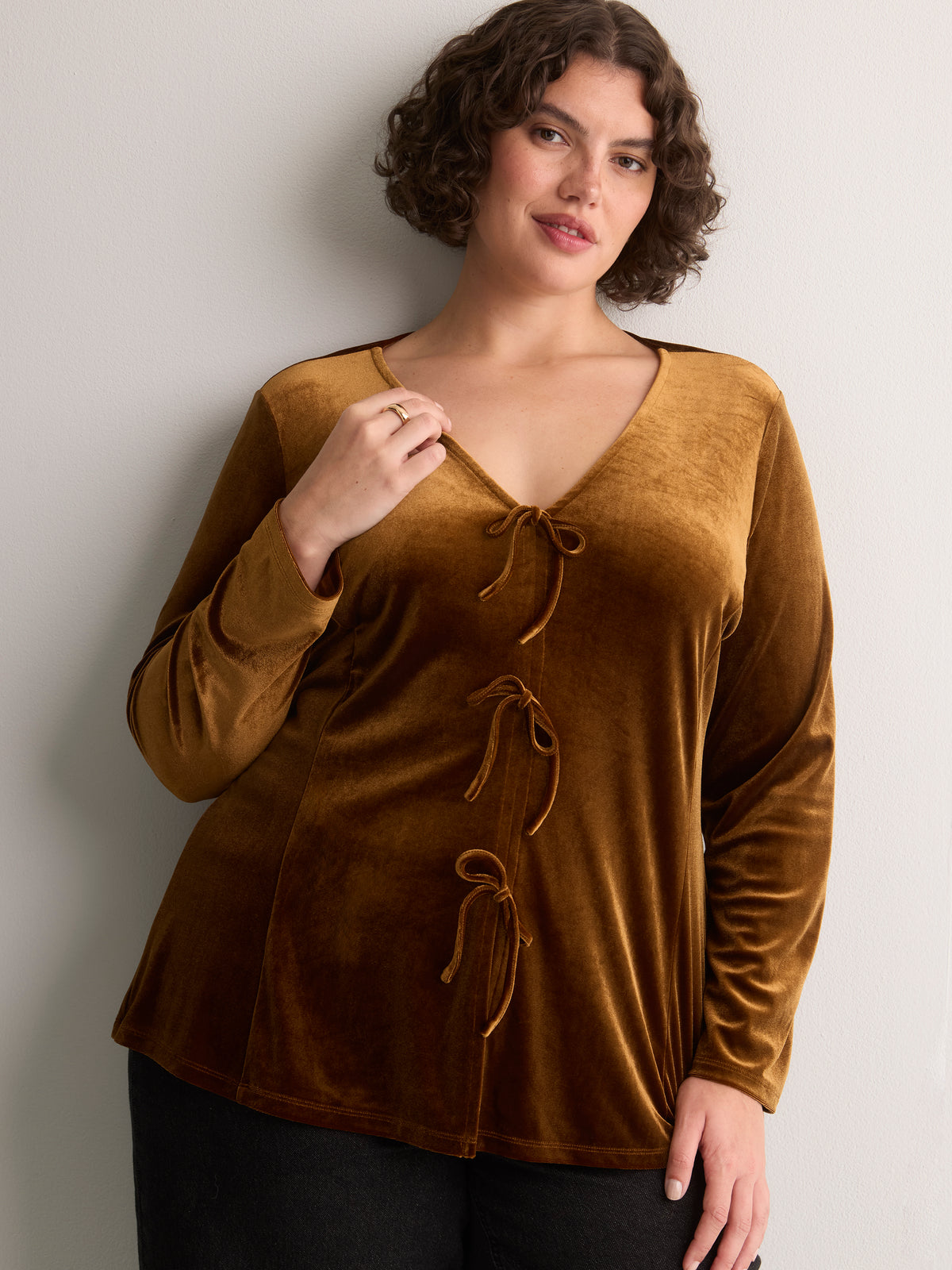 Fit-and-Flare Tie-Front Velvet Cardigan