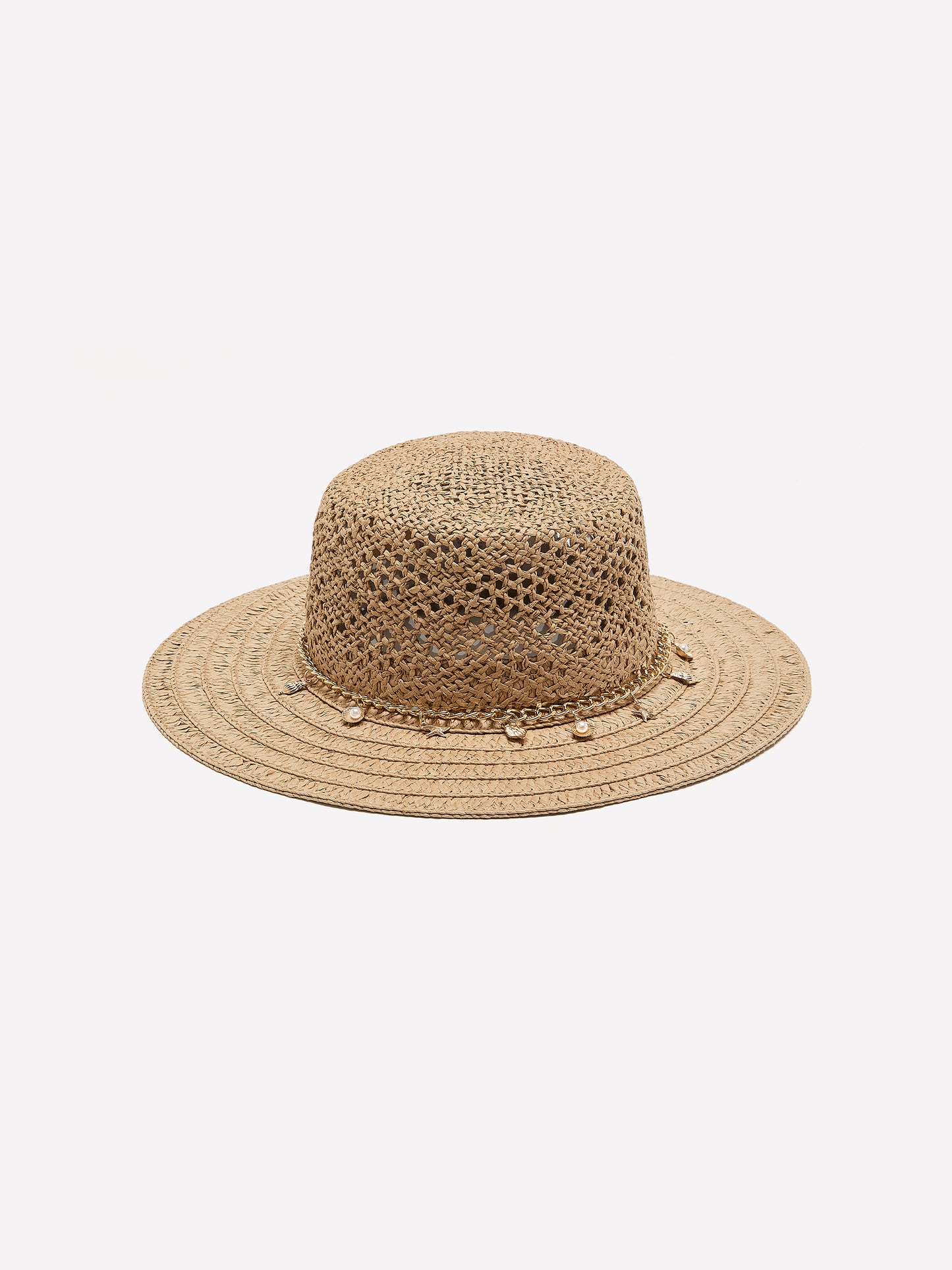 Straw Hat with Seashell Charms