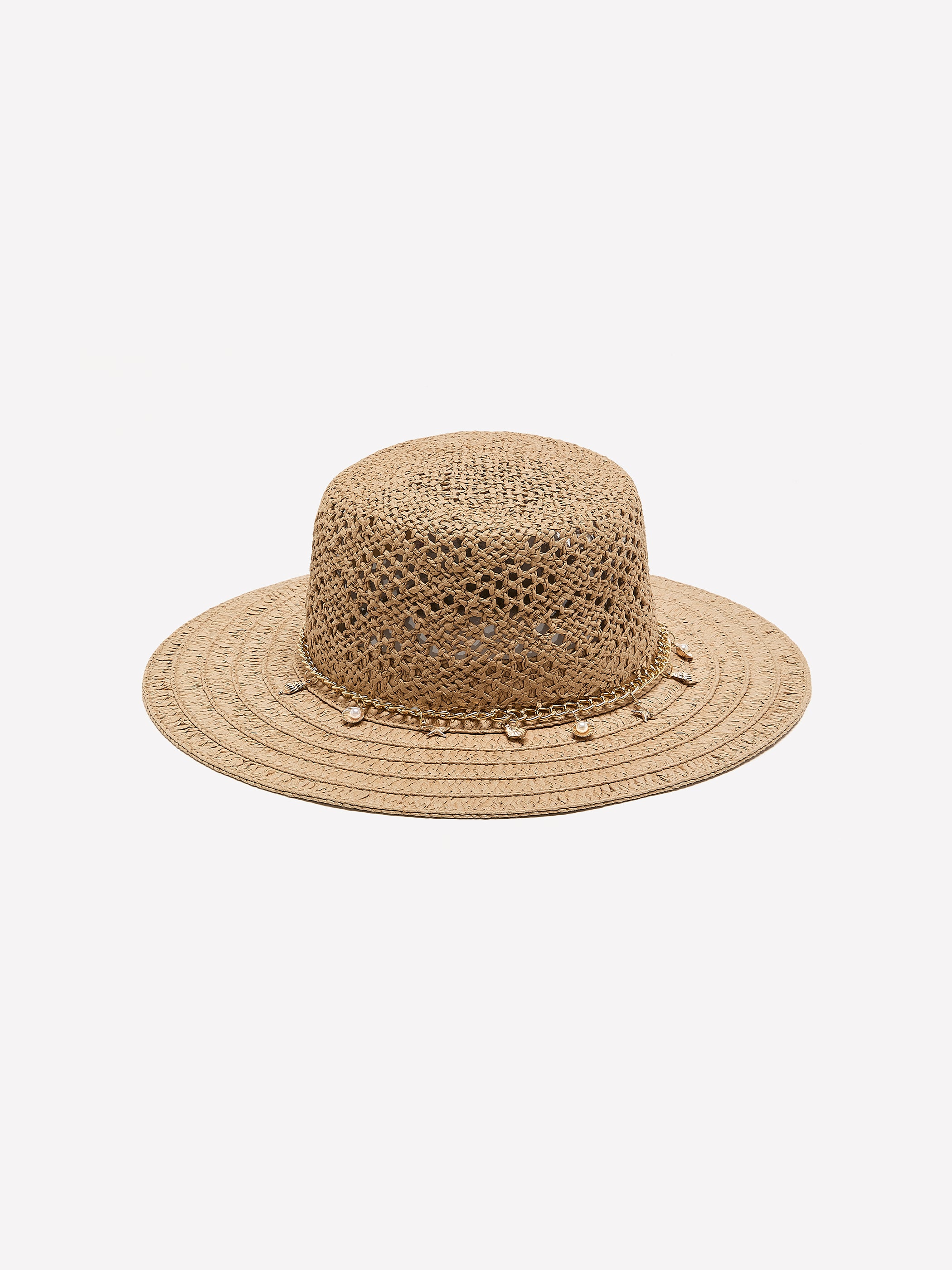 Straw Hat with Seashell Charms