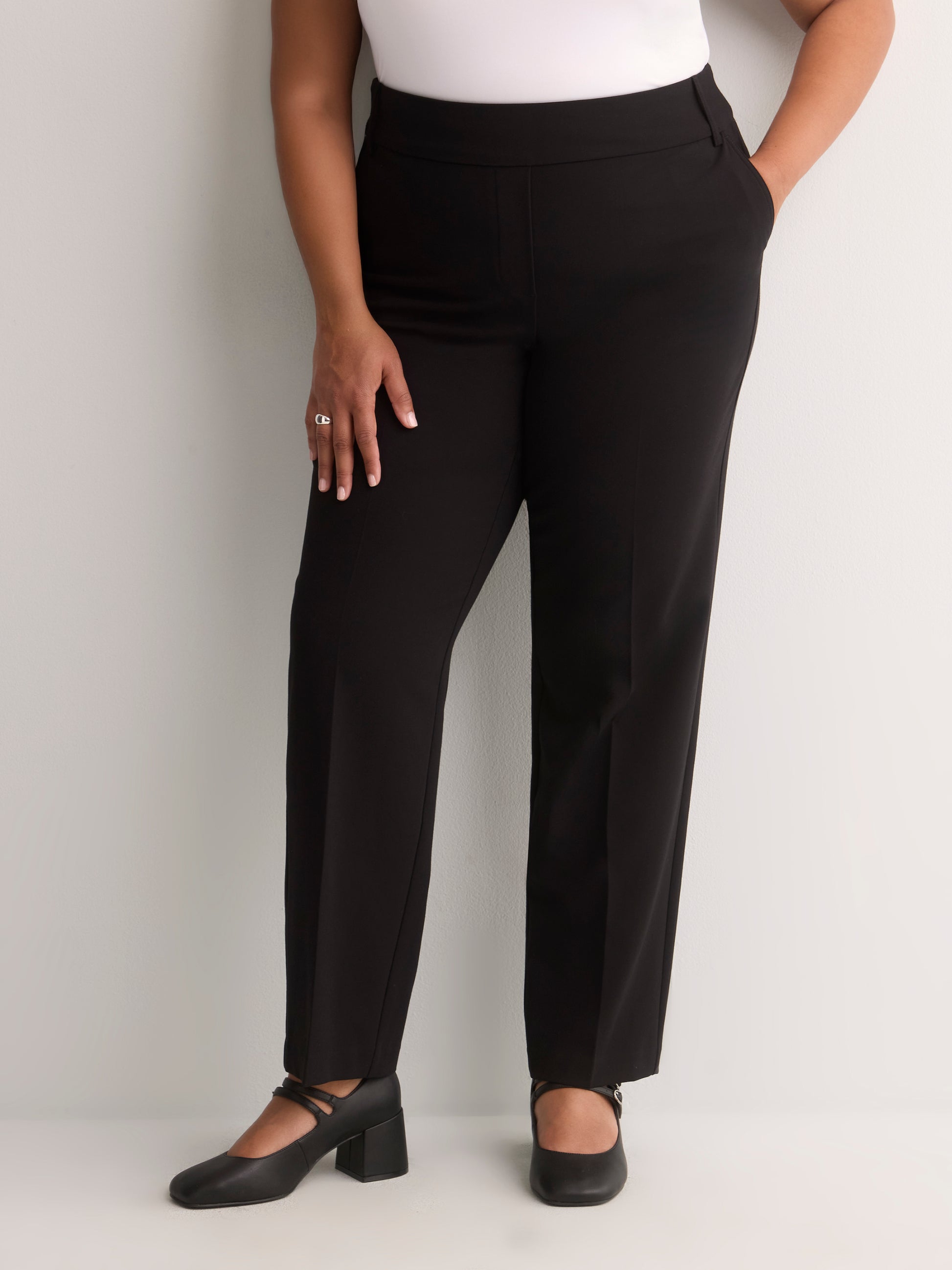 Petite, Black Twill Straight-Leg Savvy Pant