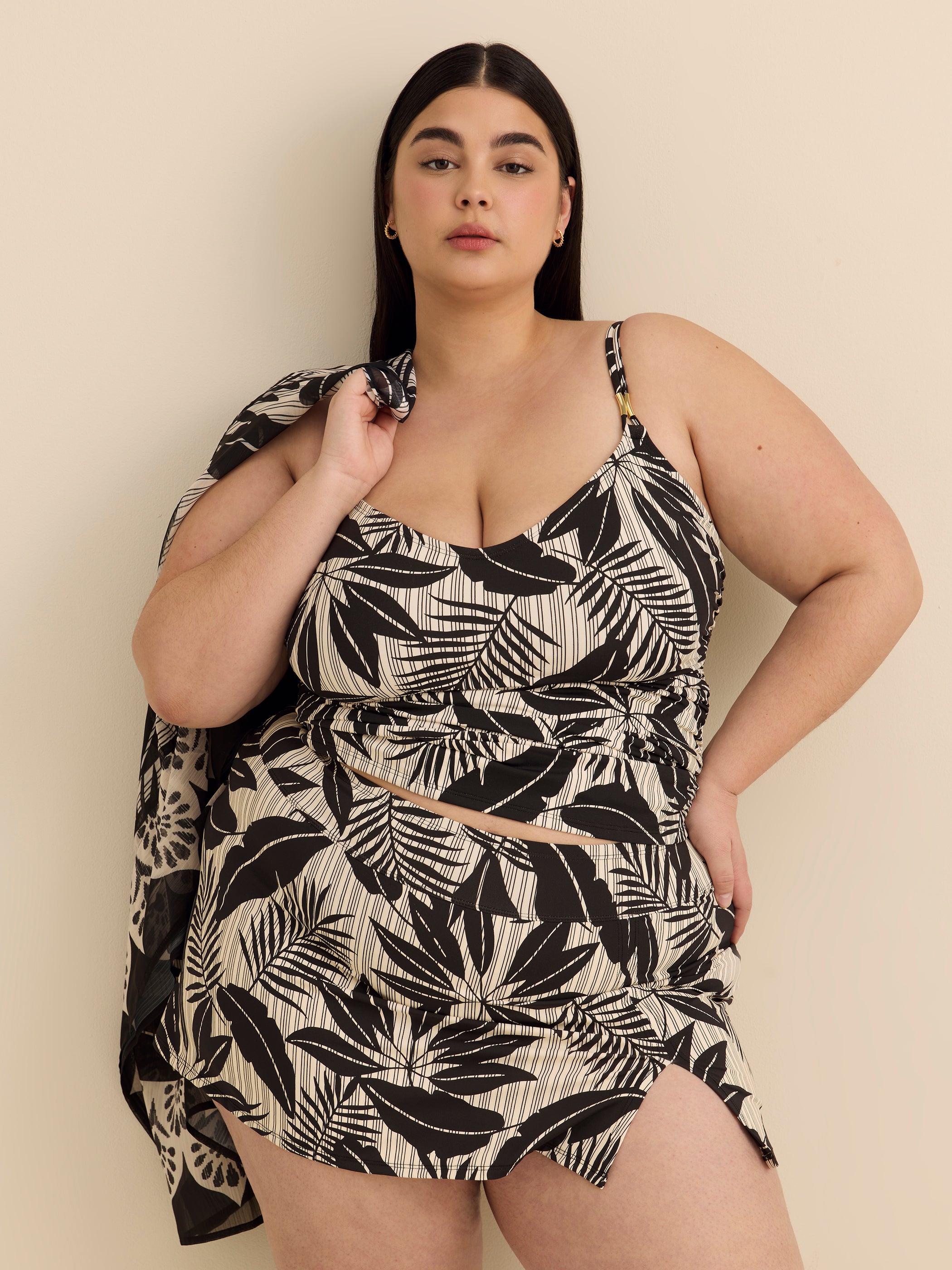 Leaf-Print High-Waisted Swim Skirt - Bleu Rod Beattie