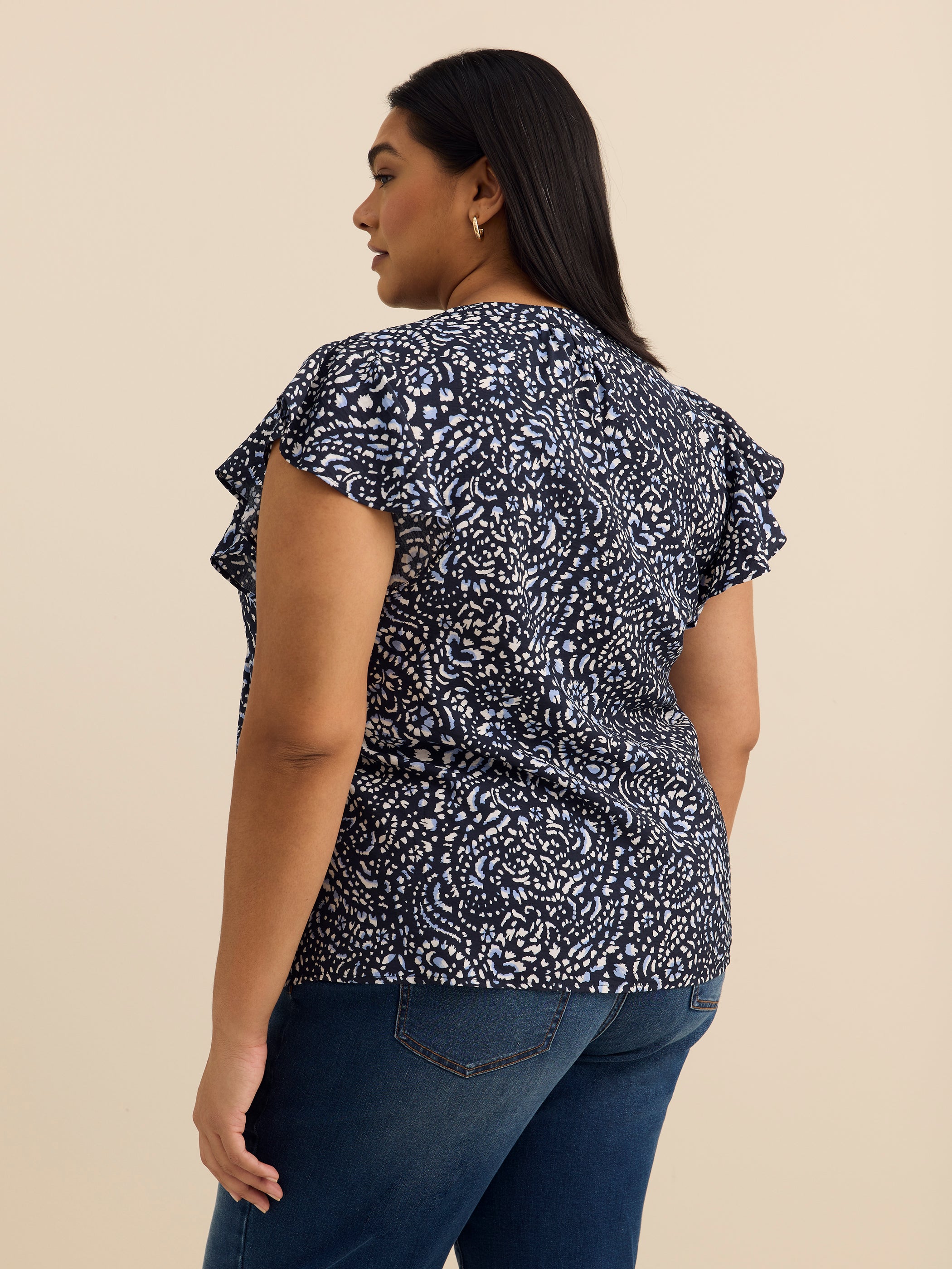 A-Line Blouse with Short Flutter Sleeves