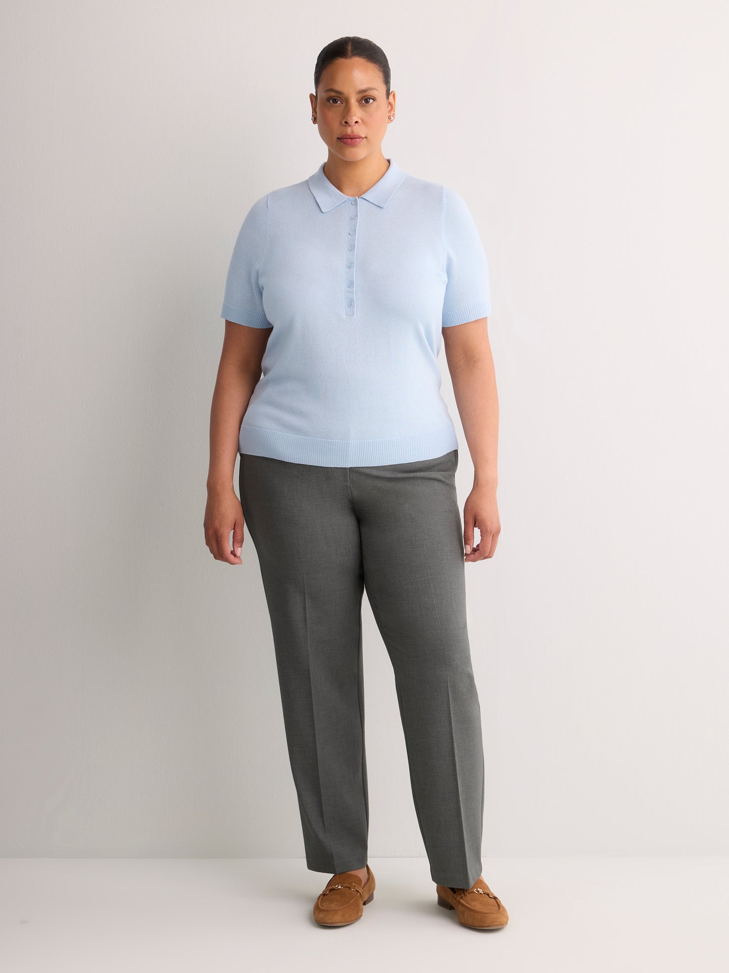 Petite, Heather Blue Straight-Leg Savvy II Pant