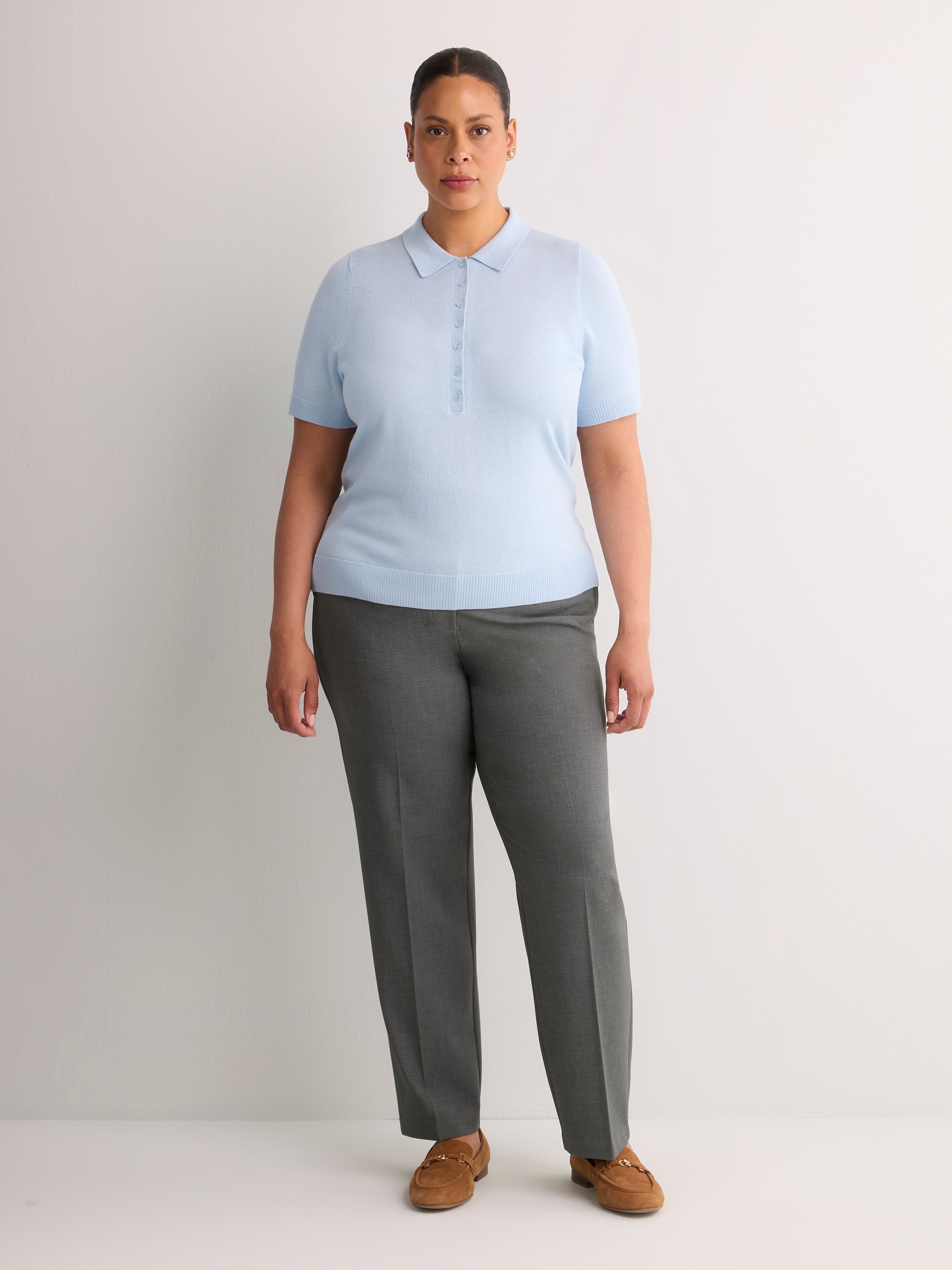 Petite, Heather Blue Straight-Leg Savvy II Pant