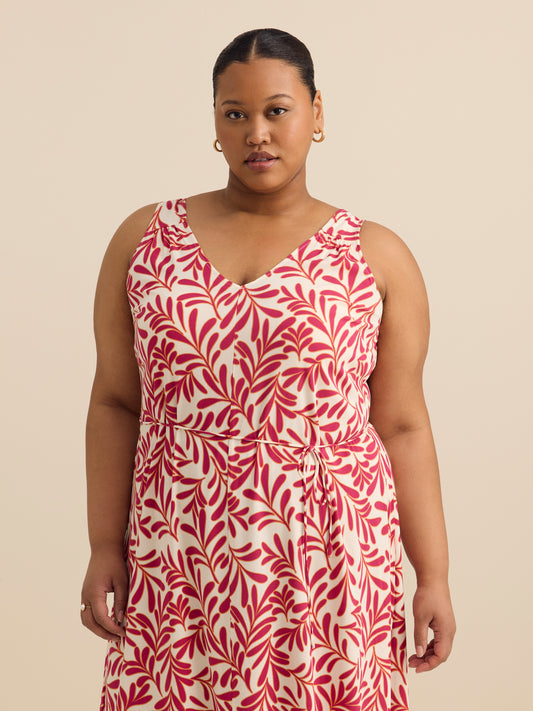 Responsible, V-Neck Sleeveless Tiered Maxi Dress with Tie Belt