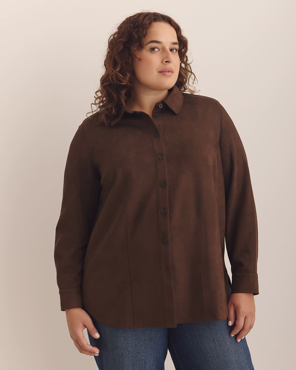 Brown Faux Suede Buttoned-Down Shirt