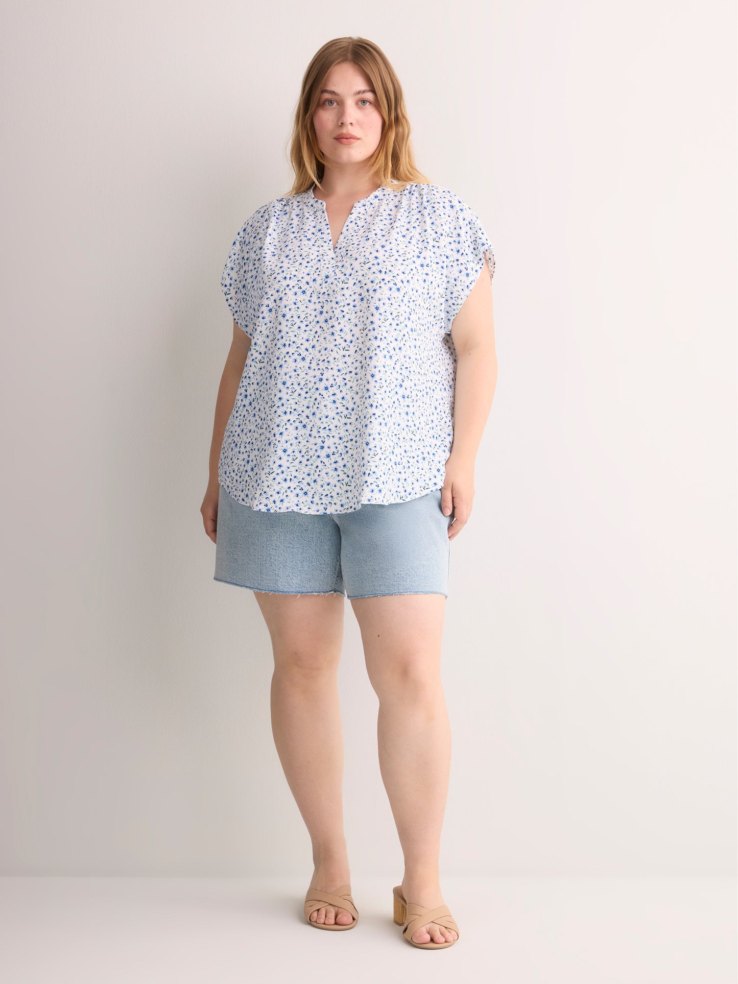 Split Neck Blouse with Extended Sleeves