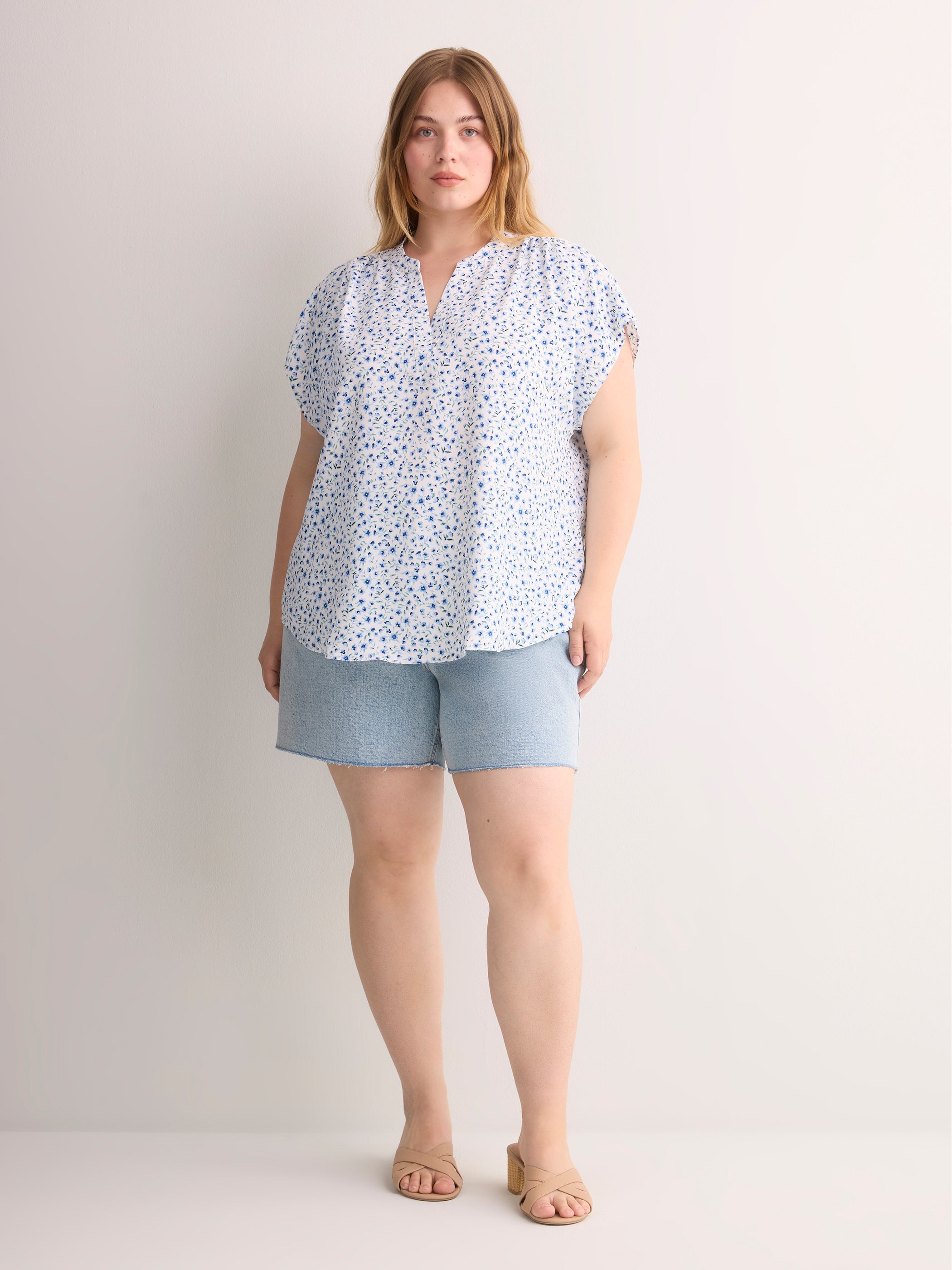 Split Neck Blouse with Extended Sleeves