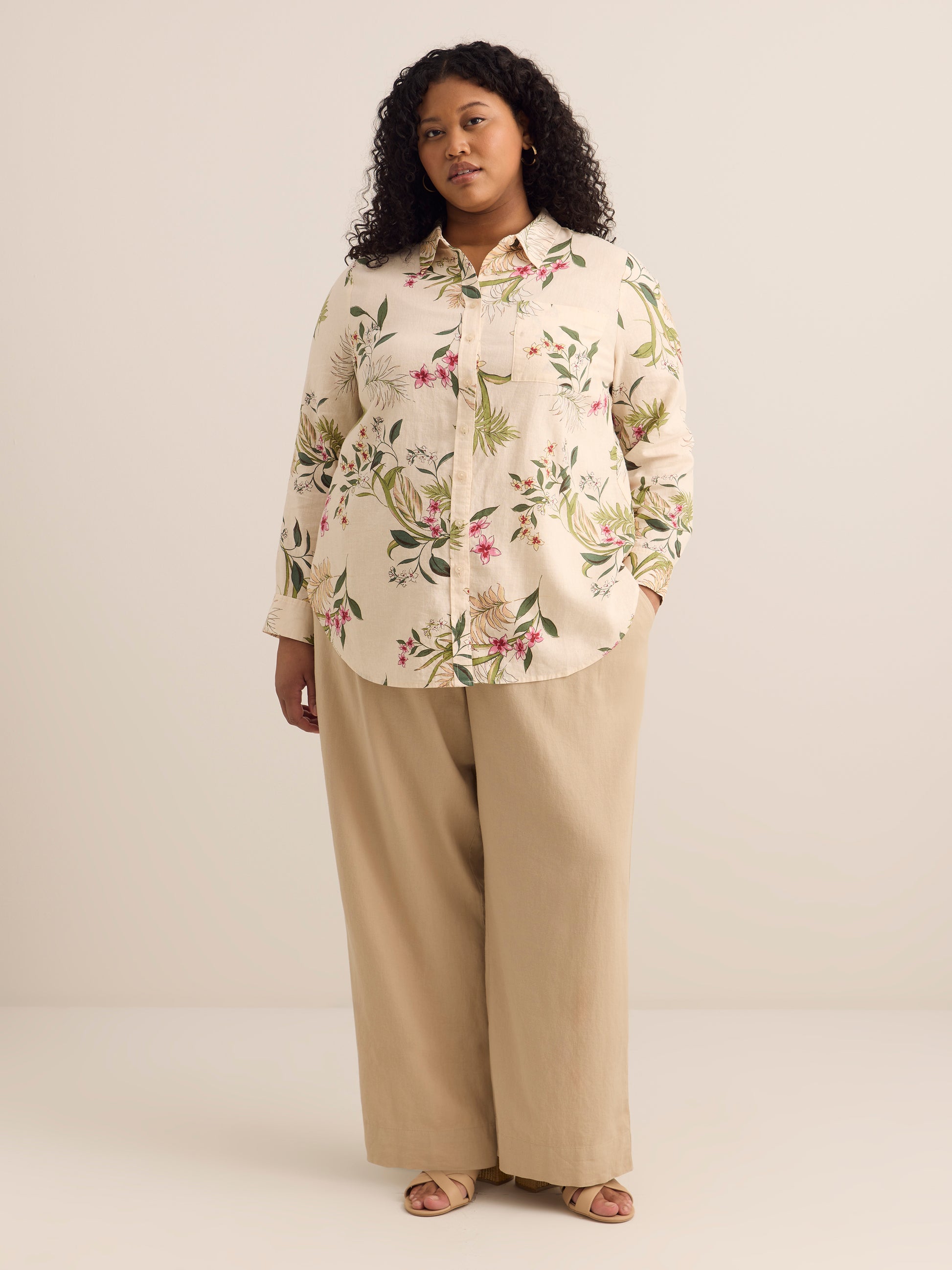 Linen-Blend Buttoned Down Shirt
