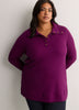 Loose Waffle Knit Tunic with Buttoned Collar