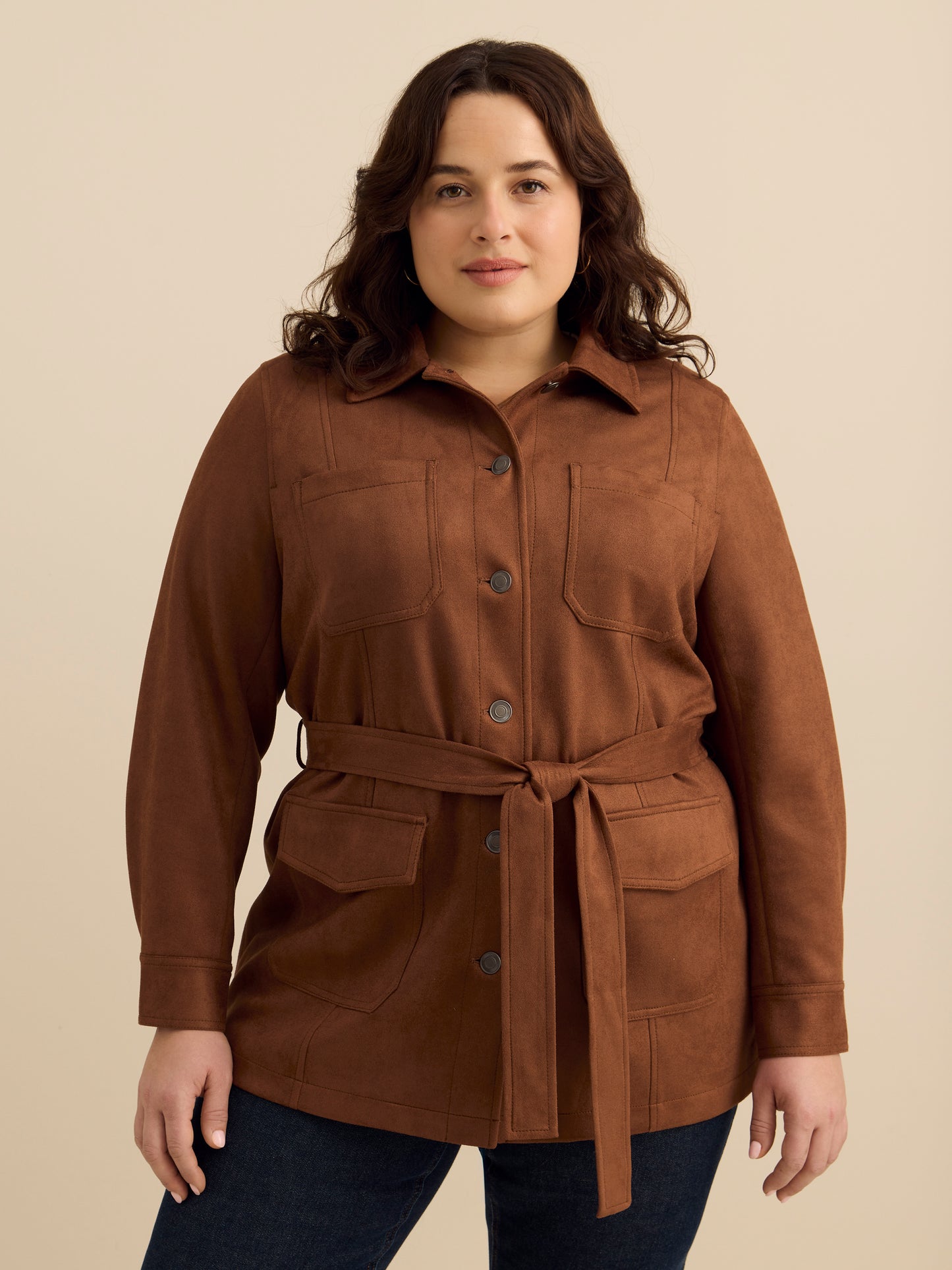 Veste safari marron en faux suède