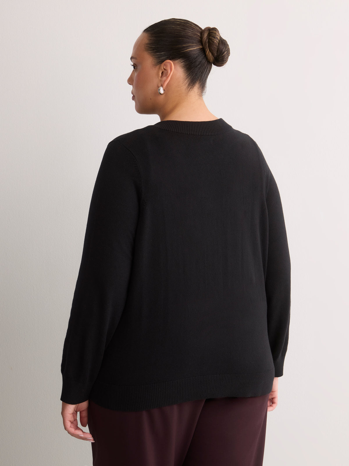 Dark Buttoned-Down Cotton Blend Crew Neck Cardigan