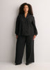 Black A-Line Denim Blouse with Split Ruffled Collar