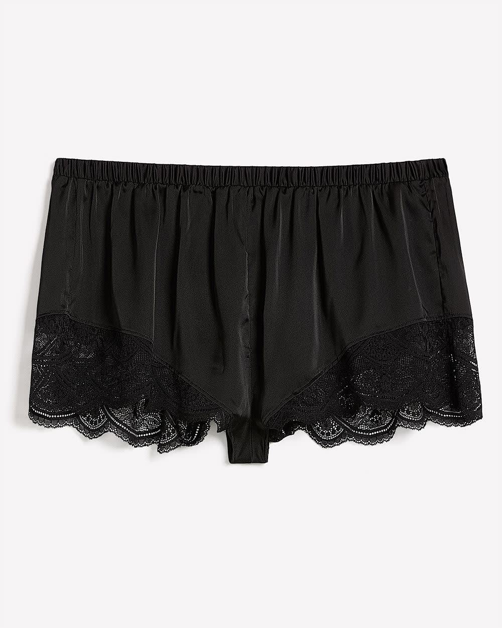 Boxer en satin noir sexy avec dentelle - Déesse Collection