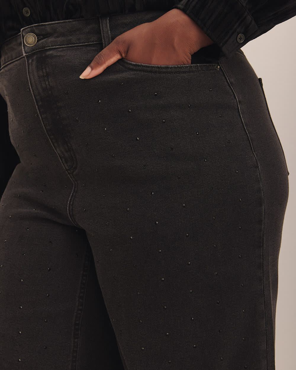 Jean noir classique décoré de strass avec taille haute et jambe évasée - d/C JEANS