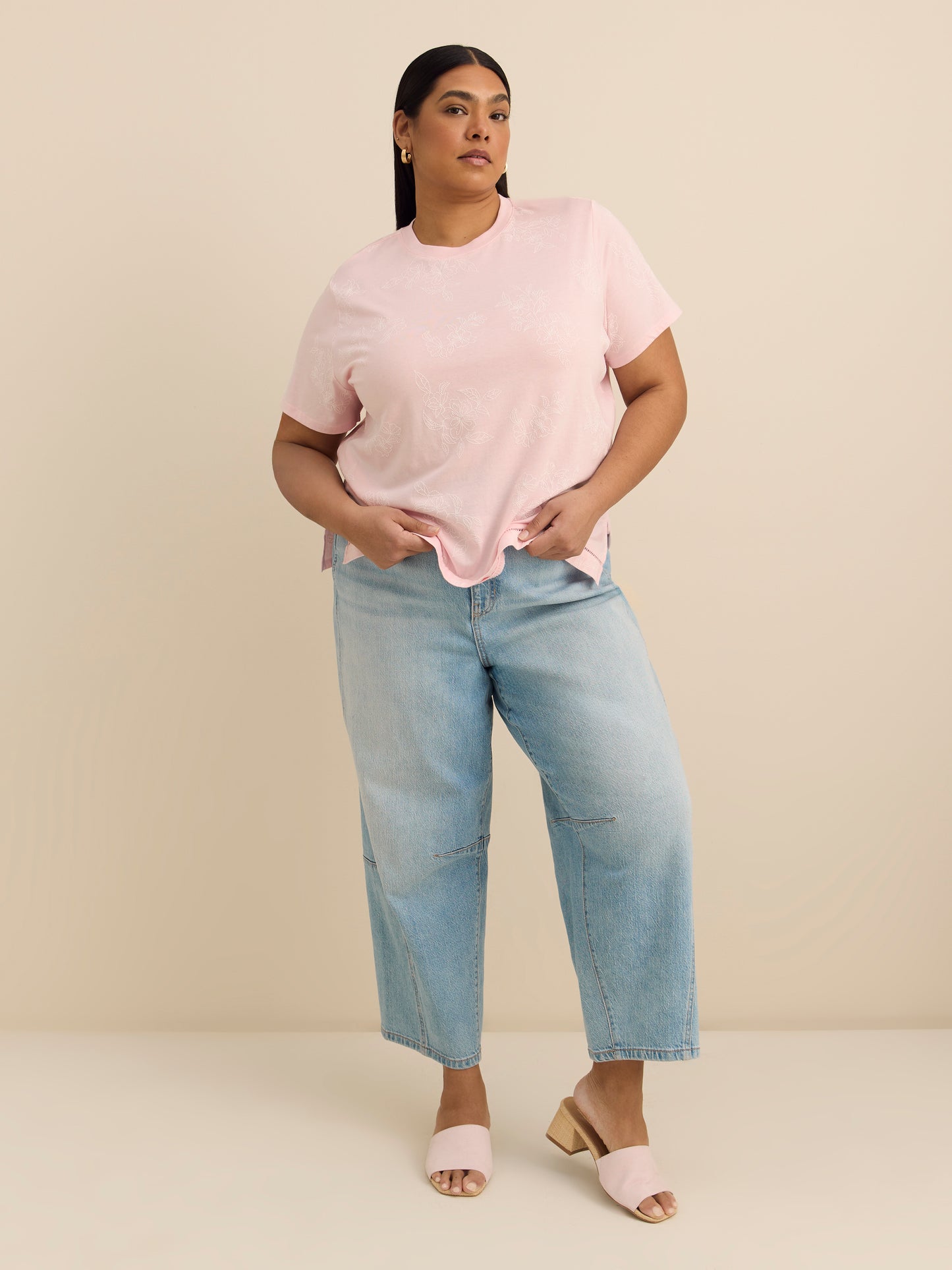 Crewneck Top with Crochet Details