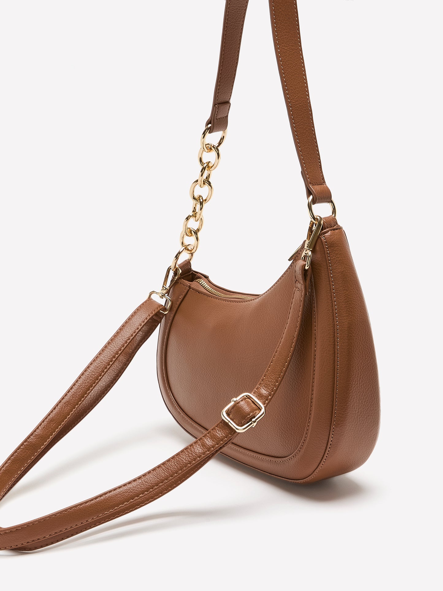 Cognac Uneven Equistrian Pebble Shoulder Bag