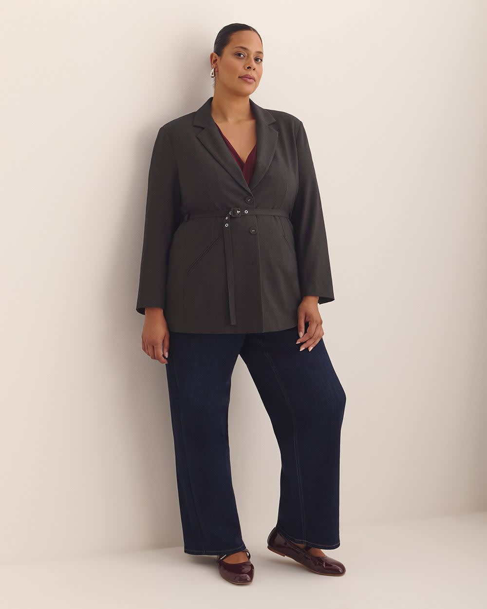 Single-Breasted Blazer with Cinching Belt