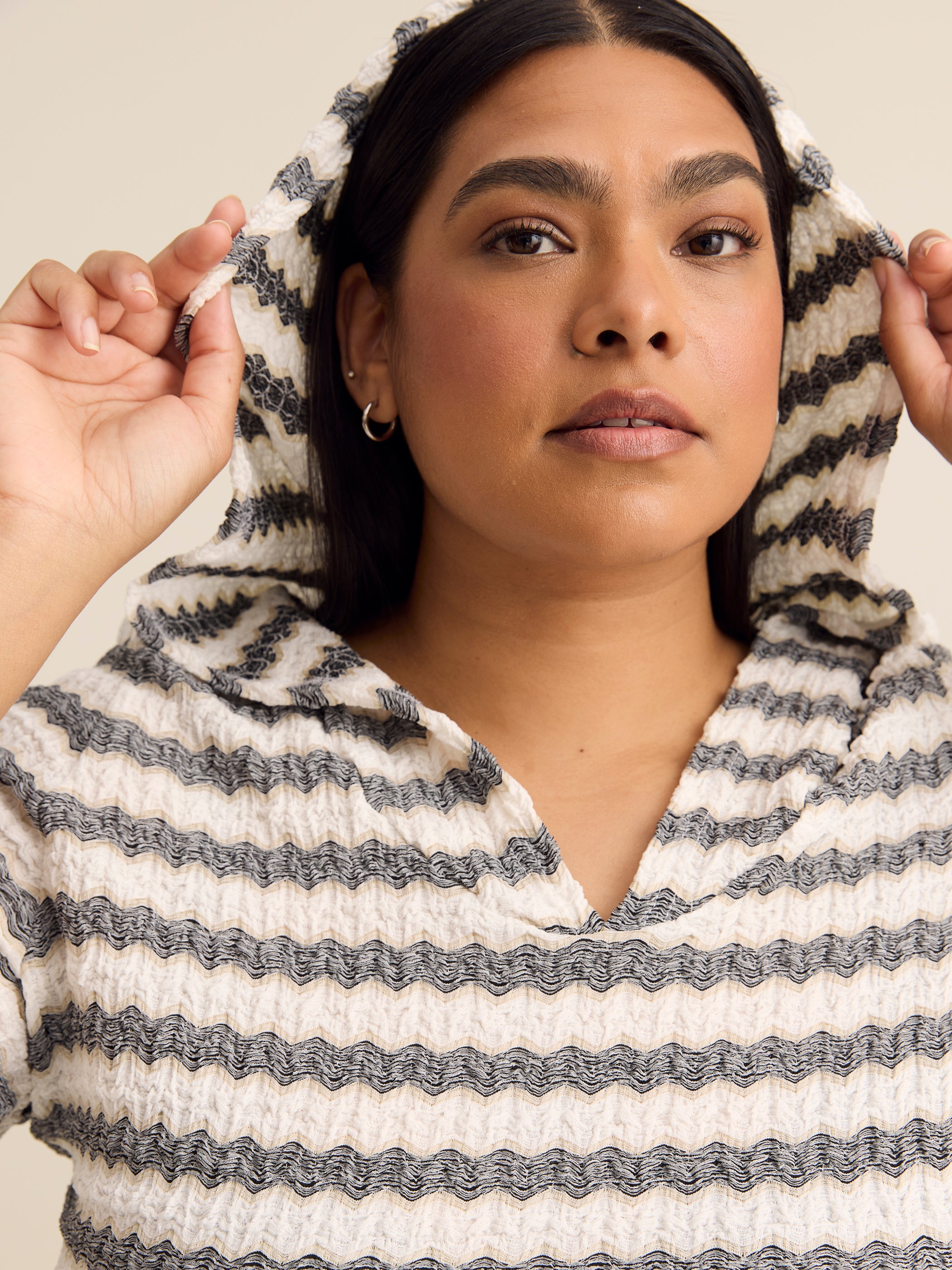 Striped Hooded Short-Sleeve Cover-Up Top - Cover Me