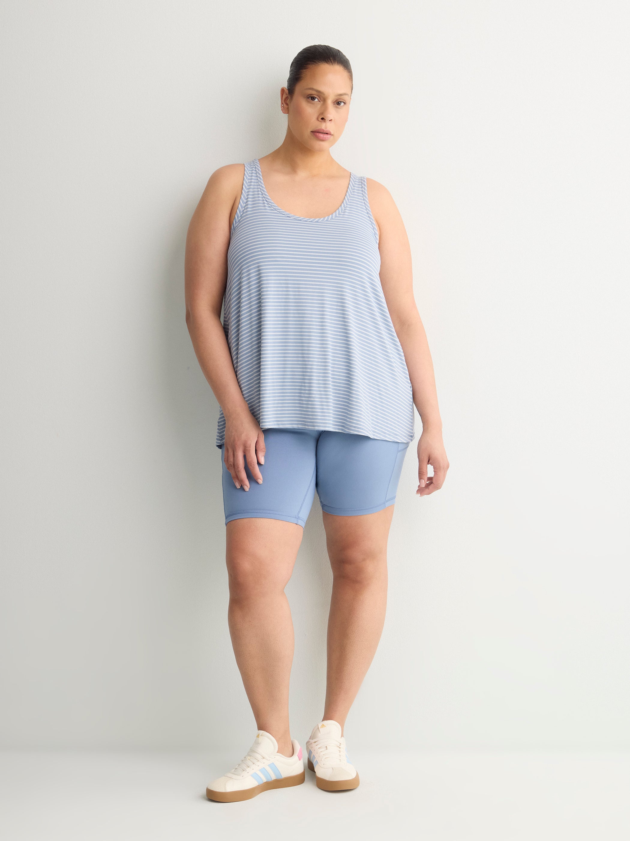 Textured Striped Swing Tank Top with Racerback Fooler - Active Zone
