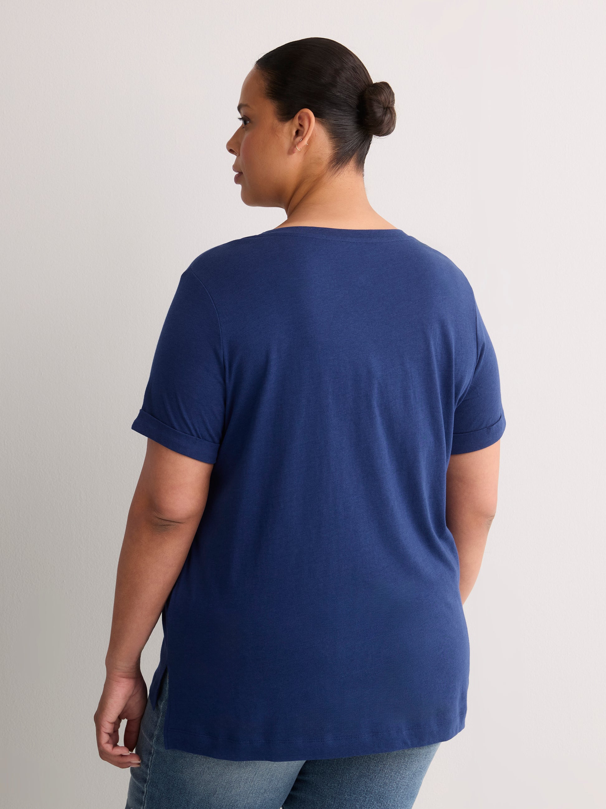 Boyfriend-Fit V-Neck Tee with Slits