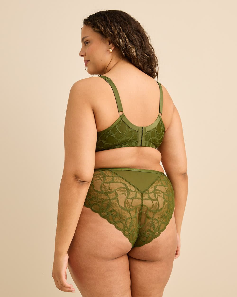 Green Underwire Unlined Plunge Bra with Lace - Déesse Collection