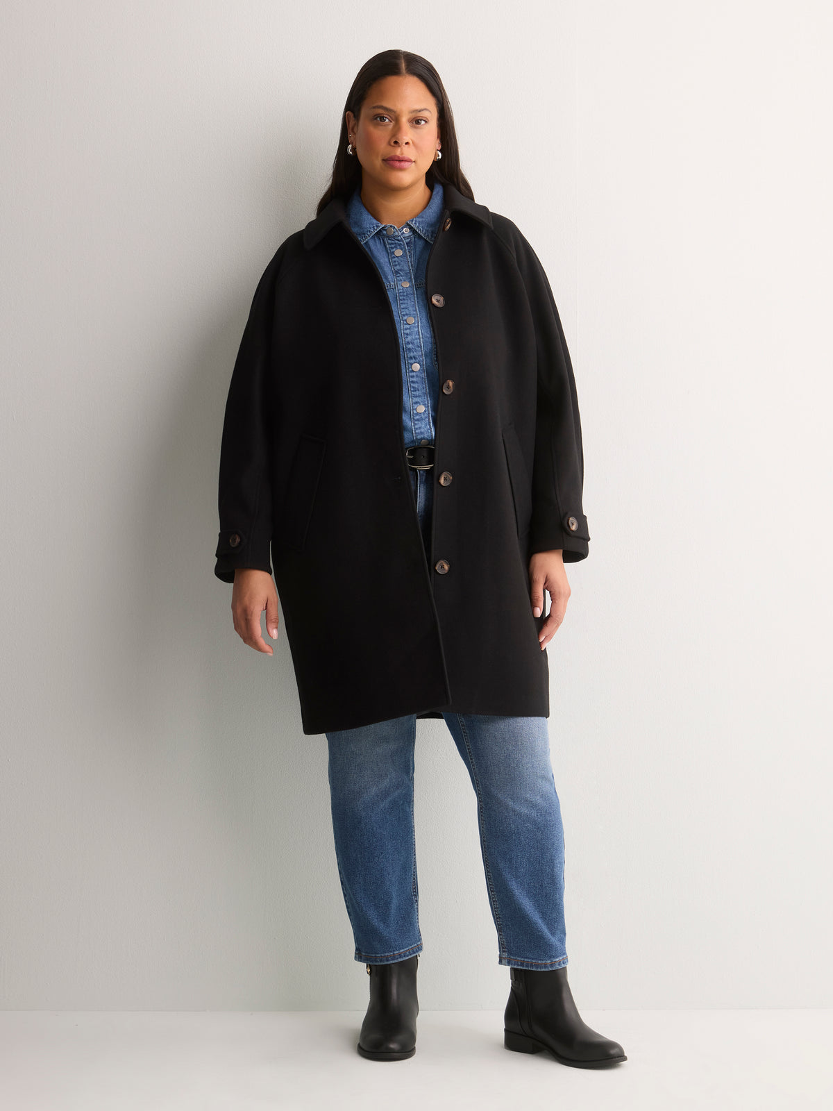 Black Midi Cocoon Coat