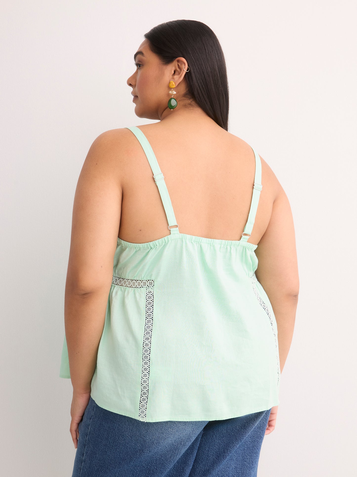 Linen Blend Swing Cami Blouse with Pintuck Detail