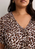 V-Neck Bubble-Sleeve Blouse with Smocked Yoke