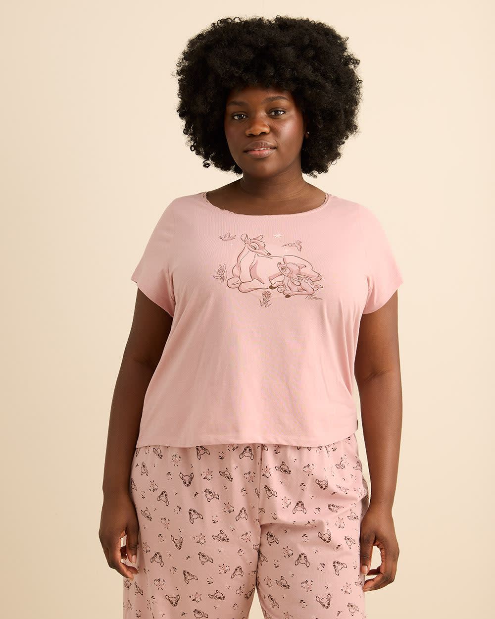 Mauve Bambi Pyjama Top with Lace Neckline - ti Voglio