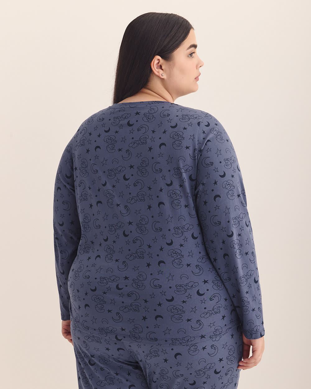 Haut de pyjama à  manches longues avec col rond Henley et imprimé de Schtroumpfs - ti Voglio