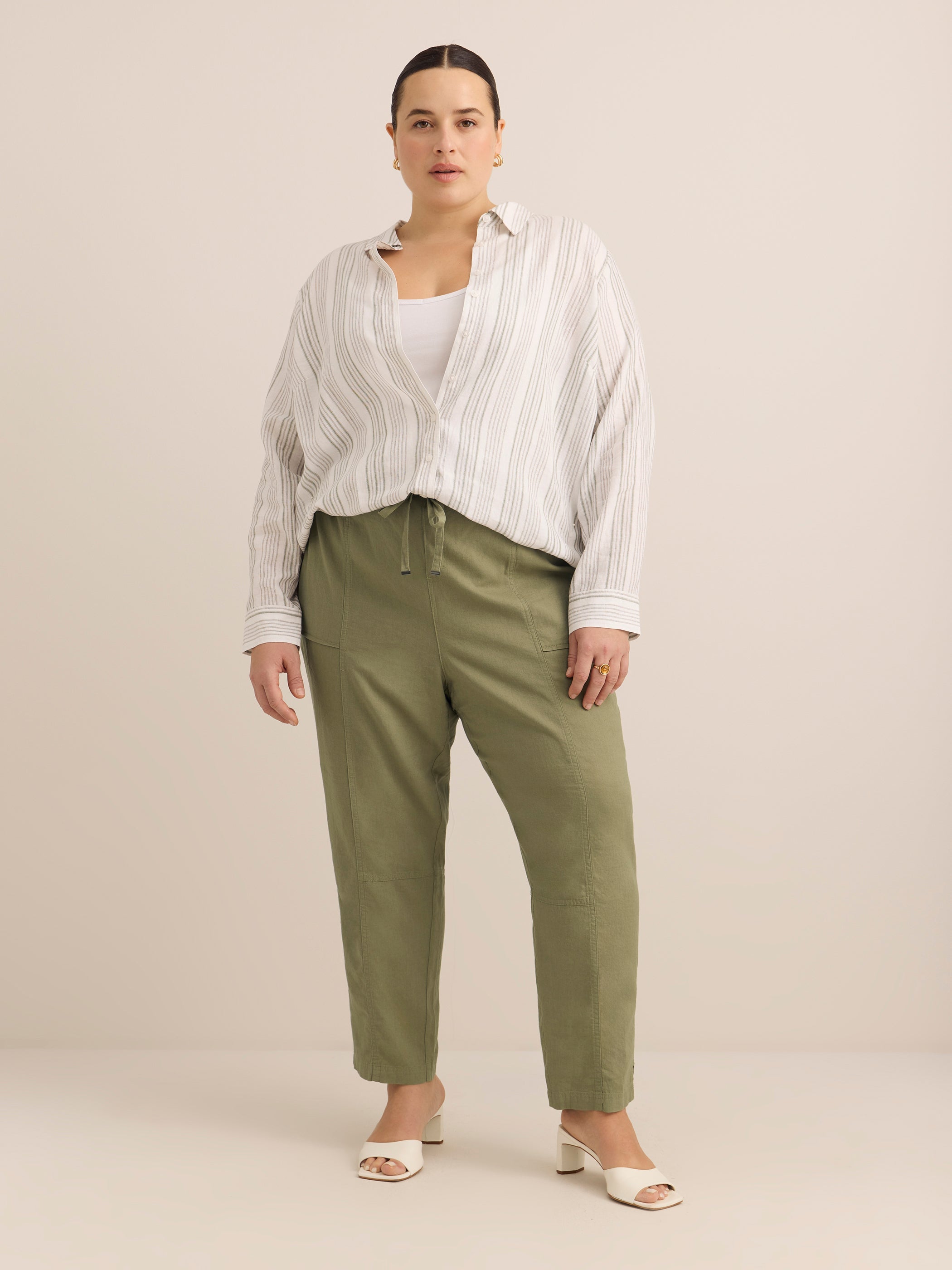 Striped Linen Blend Buttoned Down Tunic Shirt