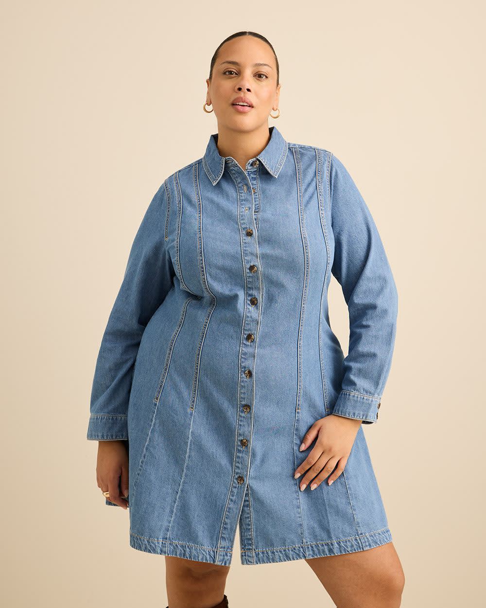 Denim Long Sleeve Shirt Dress