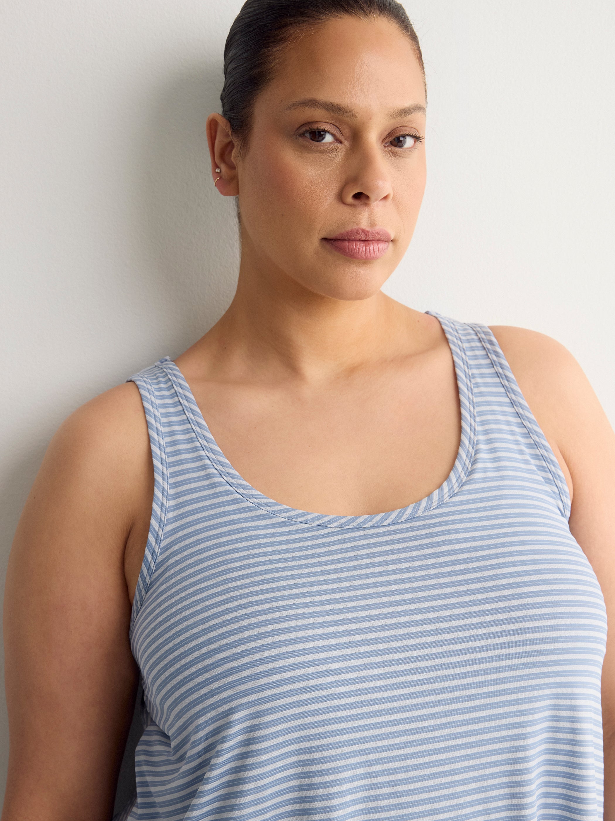 Textured Striped Swing Tank Top with Racerback Fooler - Active Zone