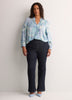 Responsible, Blue Floral A-Line Blouse with Split Ruffled Collar