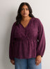 V-Neck Long-Sleeve Elastic-Waist Woven Blouse