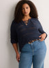 Straight Lace-Up Crew Neck Combed Knit Sweater